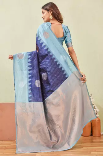 rama blue art silk jacuard work designer party wear saree with unstitched blouse piece