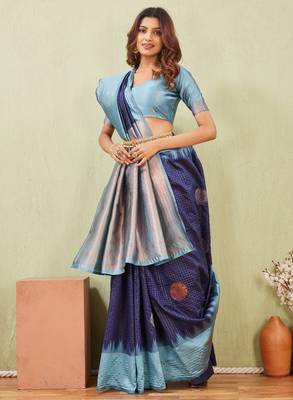 rama blue art silk jacuard work designer party wear saree with unstitched blouse piece 4