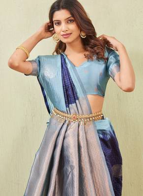 rama blue art silk jacuard work designer party wear saree with unstitched blouse piece 5