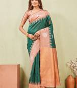 rust green art silk jacuard work designer party wear saree with unstitched blouse piece
