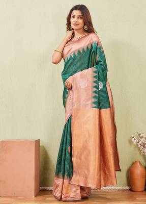 rust green art silk jacuard work designer party wear saree with unstitched blouse piece 2