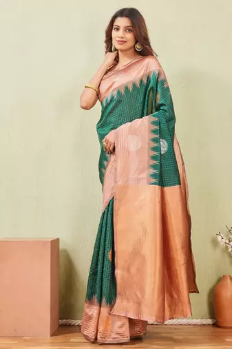 rust green art silk jacuard work designer party wear saree with unstitched blouse piece