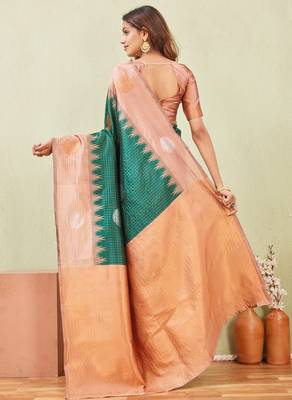 rust green art silk jacuard work designer party wear saree with unstitched blouse piece 3