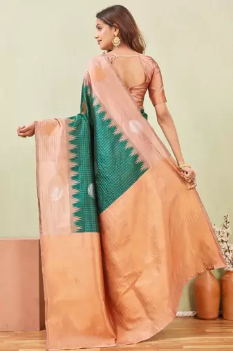 rust green art silk jacuard work designer party wear saree with unstitched blouse piece