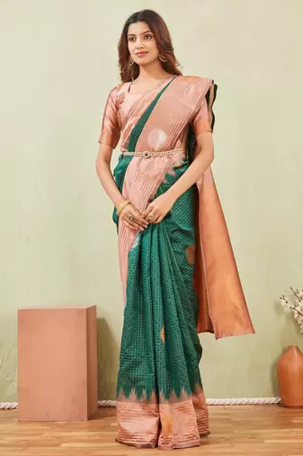 rust green art silk jacuard work designer party wear saree with unstitched blouse piece