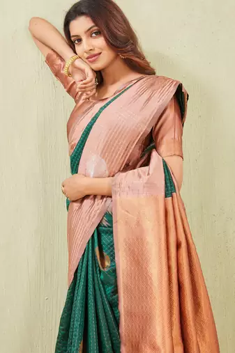 rust green art silk jacuard work designer party wear saree with unstitched blouse piece