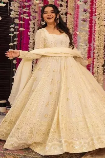 Cream heavily embellished anarkali