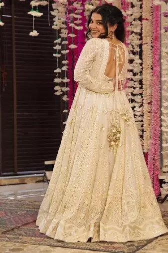 Cream heavily embellished anarkali