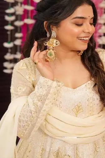 Cream heavily embellished anarkali