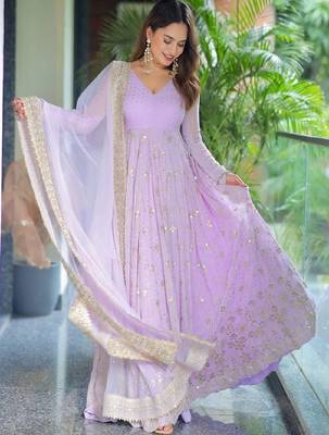 Lavender sequins work anarkali set 2