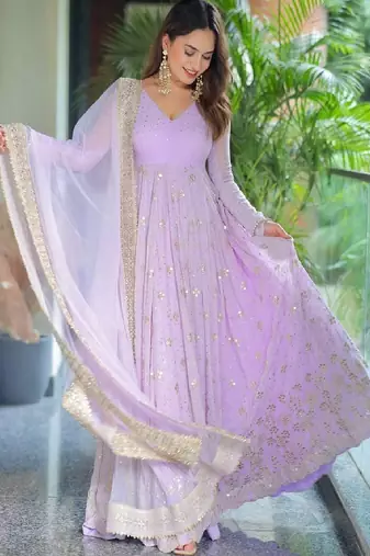 Lavender sequins work anarkali set