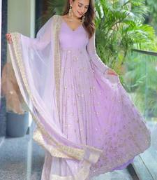 Lavender sequins work anarkali set