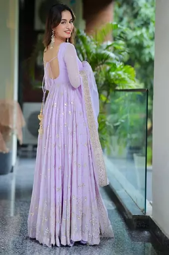 Lavender sequins work anarkali set