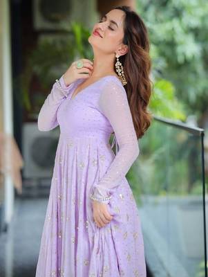 Lavender sequins work anarkali set 4
