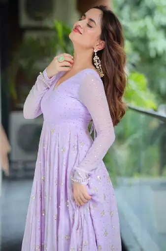 Lavender sequins work anarkali set