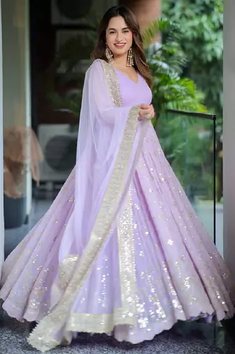 Lavender sequins work anarkali set