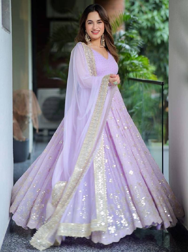 Lavender sequins work anarkali set