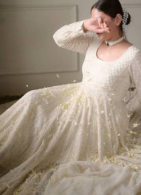 Off white sequins work anarkali set 2