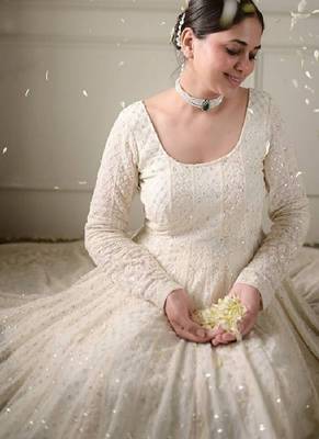 Off white sequins work anarkali set 3