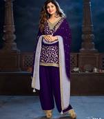Purple silk semi stitched farshi salwar suit with codding dori & sequence work