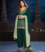 Green silk semi stitched farshi salwar suit with codding dori & sequence work