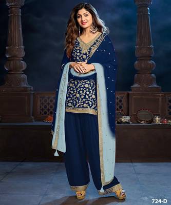 Navy blue silk farshi salwar suit with codding dori & sequin  1