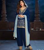 Navy blue silk semi stitched farshi salwar suit with codding dori & sequence work