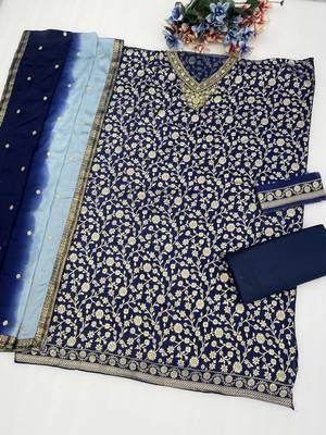 Navy blue silk farshi salwar suit with codding dori & sequin  2