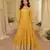 Yellow chinon free size stitched jacquard anarkali suit with codding dori & sequence work