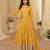 Yellow chinon free size stitched jacquard anarkali suit with codding dori & sequence work