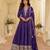 Purple chinon free size stitched jacquard anarkali suit with codding dori & sequence work