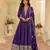 Purple chinon free size stitched jacquard anarkali suit with codding dori & sequence work