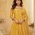 Yellow chinon free size stitched jacquard anarkali suit with codding dori & sequence work