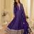 Purple chinon free size stitched jacquard anarkali suit with codding dori & sequence work
