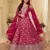 Pink chinon free size stitched jacquard anarkali suit with codding dori & sequence work
