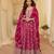Pink chinon free size stitched jacquard anarkali suit with codding dori & sequence work