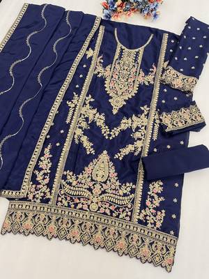 Navy blue chinon plazzo suit with codding dori & sequin  2
