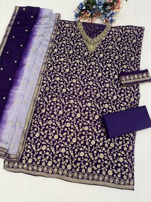 Purple silk farshi salwar suit with codding dori & sequin  2