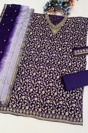 Purple silk farshi salwar suit with codding dori & sequin 
