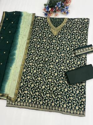 Green silk farshi salwar suit with codding dori & sequin  2