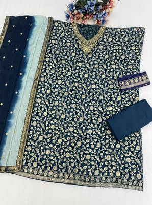 Teal silk farshi salwar suit with codding dori & sequin  2