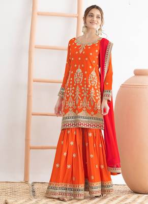 orange chinon sharara suit for women festival wear 1