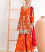  orange chinon sharara suit for women festival wear