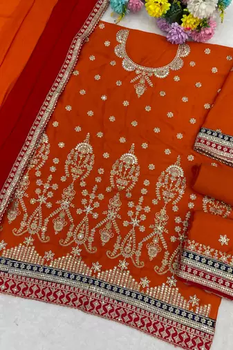  orange chinon sharara suit for women festival wear
