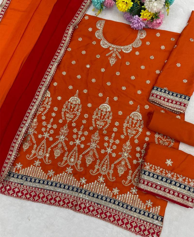  orange chinon sharara suit for women festival wear