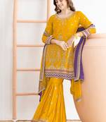  yellow chinon sharara suit for women festival wear
