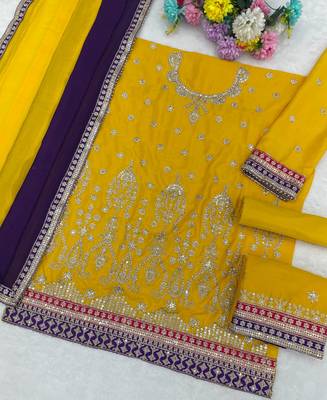 yellow chinon sharara suit for women festival wear 4