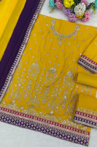  yellow chinon sharara suit for women festival wear