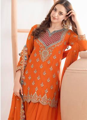 orange chinon palazzo suit for women wear 2