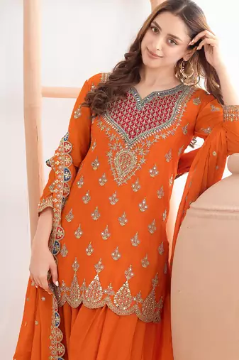  orange chinon palazzo suit for women wear